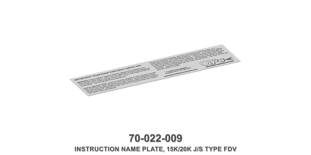 15K/20K Flow Divider Valve Instruction Name Plate