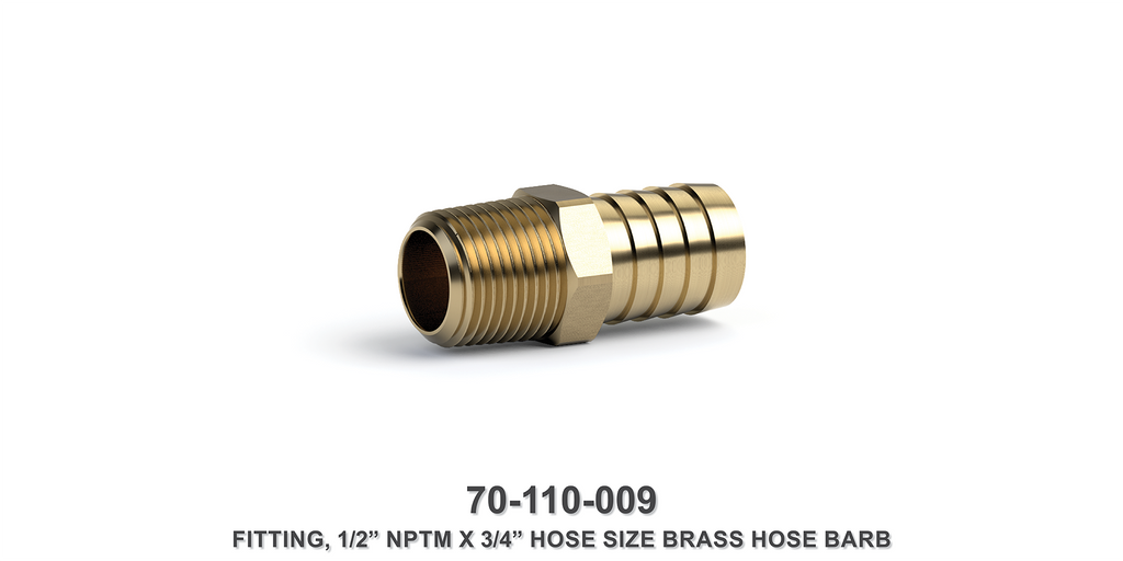 1/2" NPTM x 3/4" Hose Size Brass Hose Barb Fitting