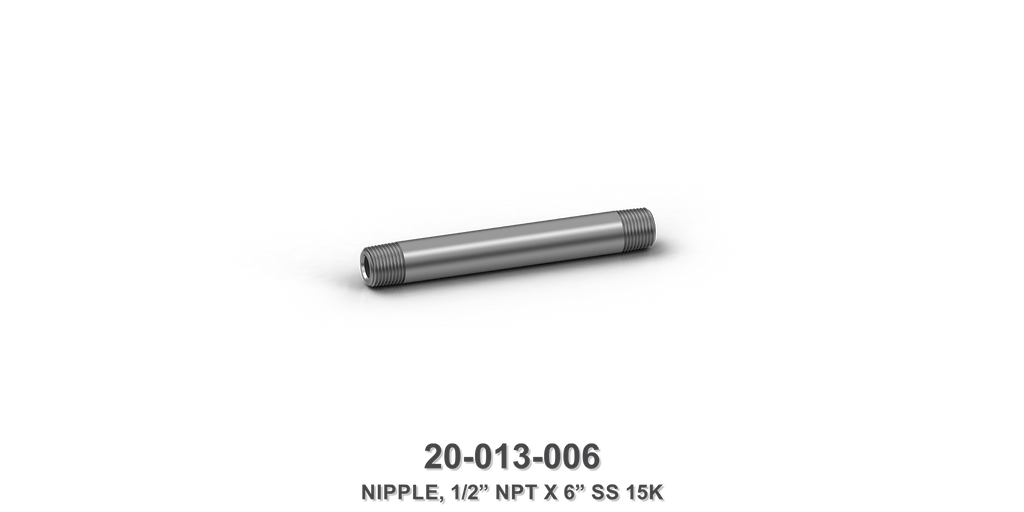 15K 1/2" NPT x 6" Stainless Steel Nipple
