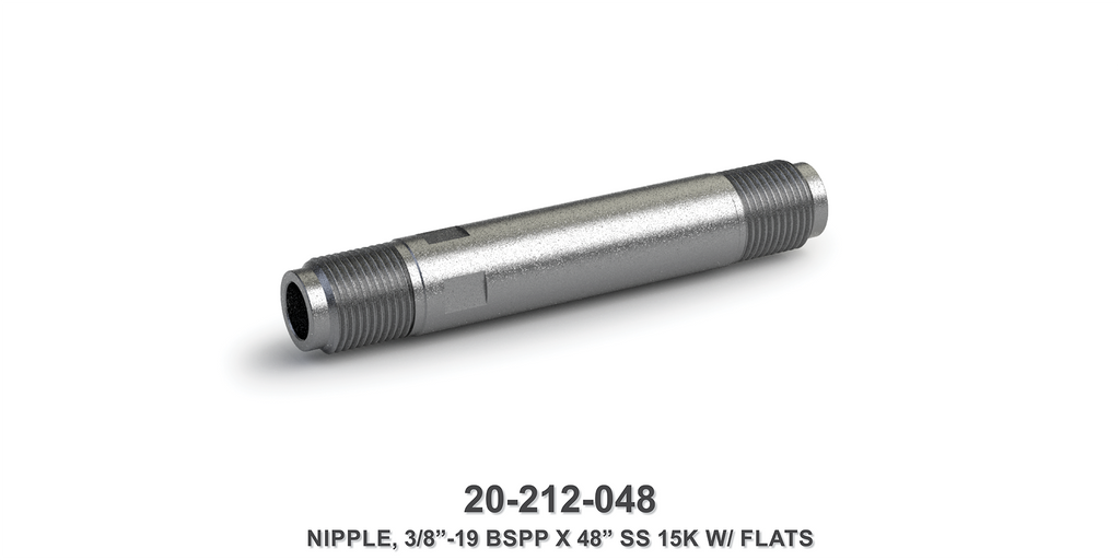 15K 3/8"-19 BSPP x 48" Stainless Steel Nipple with Flats